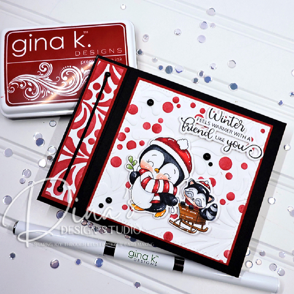 Red & White "Furry Flurries" Book Binding Card