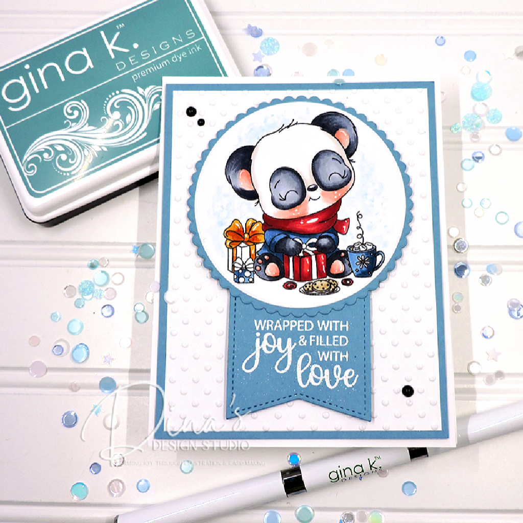 Wrapped with Joy Christmas Holiday Panda Bear Card