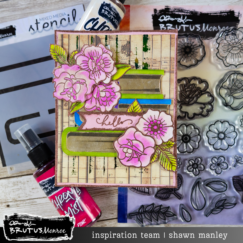 Stacked Books Inked Floral