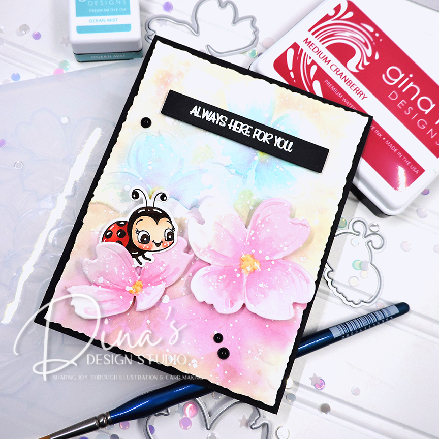 Ladybug Watercolor Effect Embossed Dogwoods