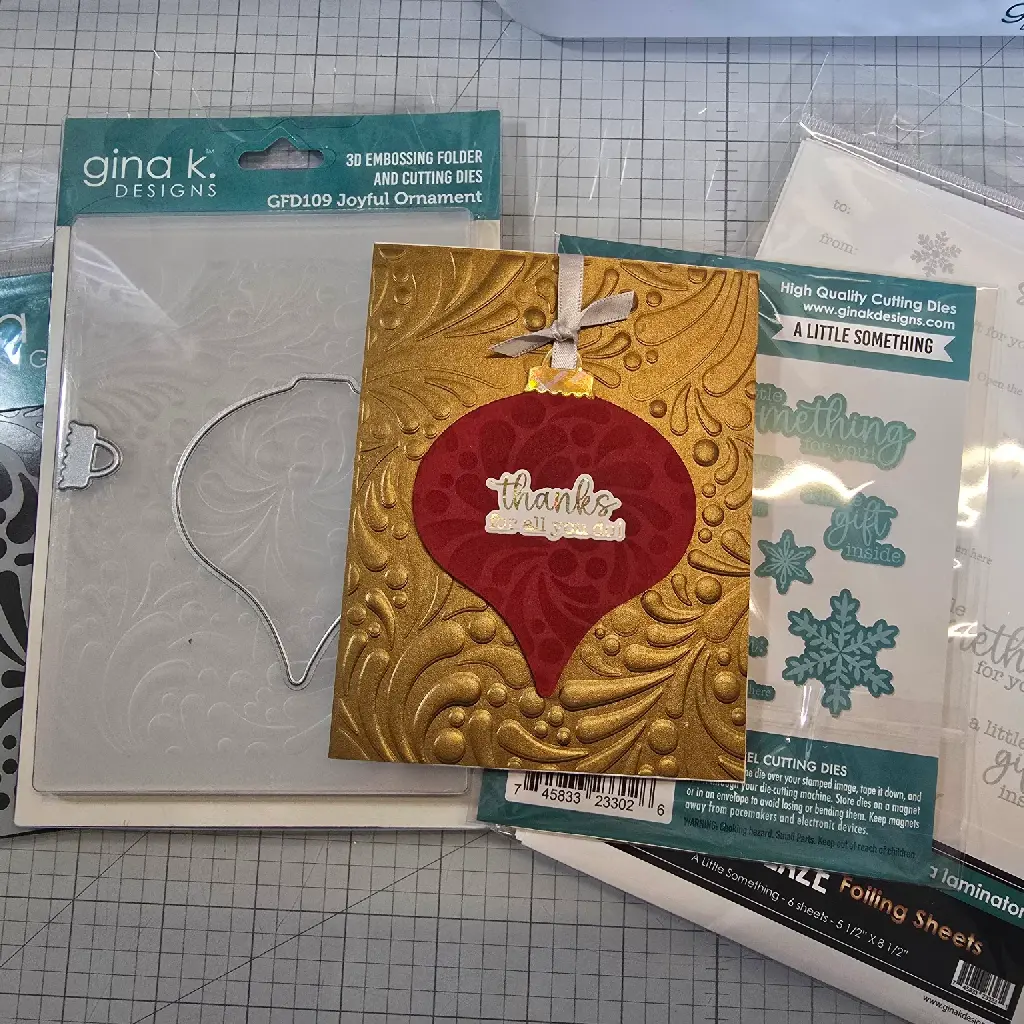 Joyful ornament 3D embossing folder, stencil, & A little something poly-glaze